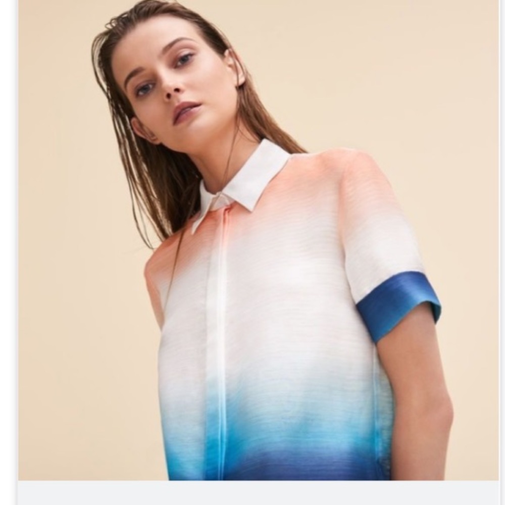 Maje Gradient Button Down Shirt - White, Orange, … - image 1